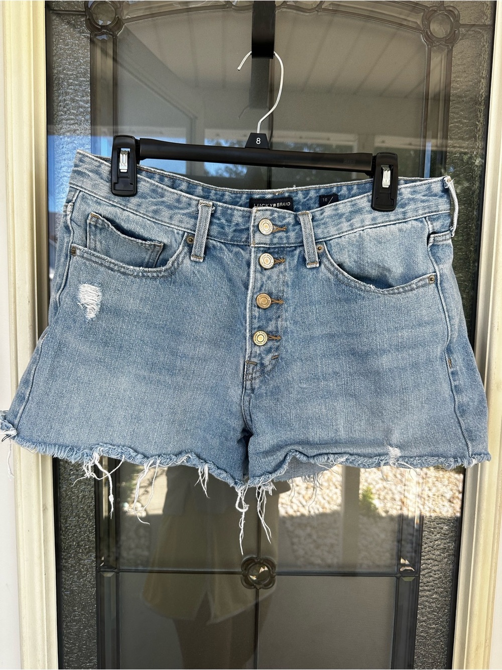 Lucky Brand Light Blue Distressed Button-Fly Denim Shorts